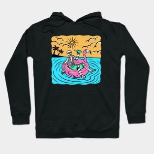 Summer Chillin' // Skeleton Lounging in the Sea on a Flamingo Floatie Hoodie